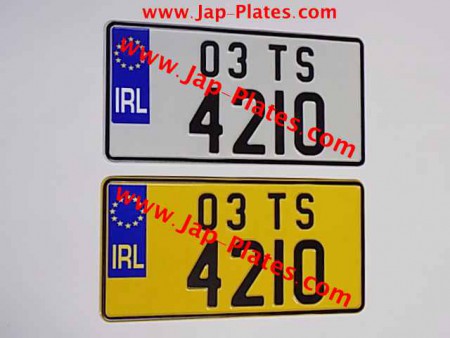 Pair of Jap Pressed Plates White + Yellow with 2 size Digits + Fixing Kit
